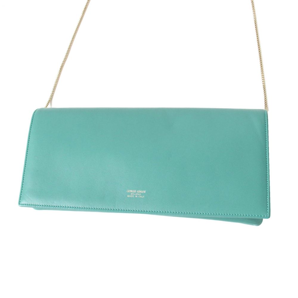 最安値挑戦 中古 美品 伊製 Ga ジョルジオアルマーニ レディース 2way レザー スクエア型 チェーンショルダー クラッチバッグ ターコイズ 保管袋付 現金特価 Www Papermoney World Com