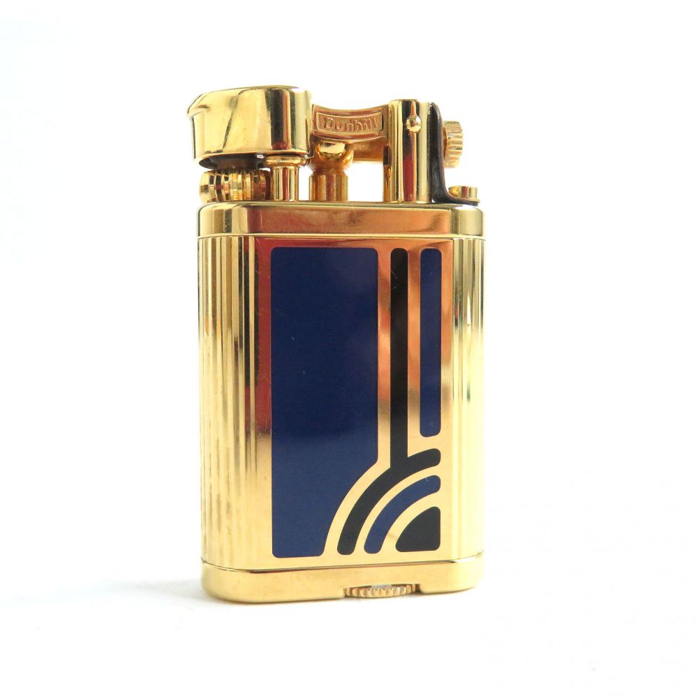 中古 良品 Dunhill ダンヒル ユニークポケット ハンマー式 ロゴ入り ガスライター ゴールド ネイビー イングランド製 着火確認済み Prescriptionpillsonline Is