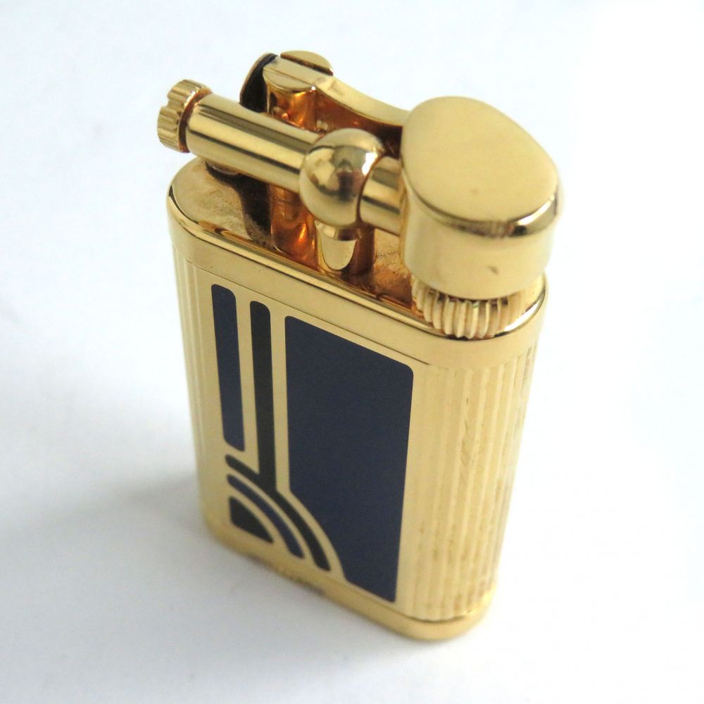 中古 良品 Dunhill ダンヒル ユニークポケット ハンマー式 ロゴ入り ガスライター ゴールド ネイビー イングランド製 着火確認済み Prescriptionpillsonline Is