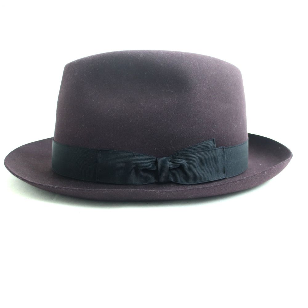 未使用品 Borsalino ボルサリーノ アレッサンドリア リボン付き フェルト ソフトハット 中折帽子 パープル 62 イタリア製 メンズ 中古 Mozago Com