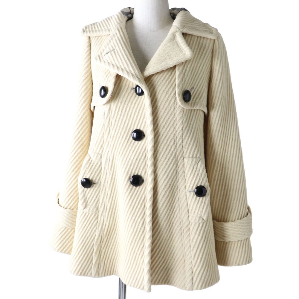 アウトレット送料無料 中古 良品 正規品 Burberry Blue Label バーバリーブルーレーベル 裏地チェック柄 ロゴ釦付 Aライン フレアスリーブ ウールコート クリーム 38 衣類 ブランドリサイクル Green 海外正規品 Erieshoresag Org