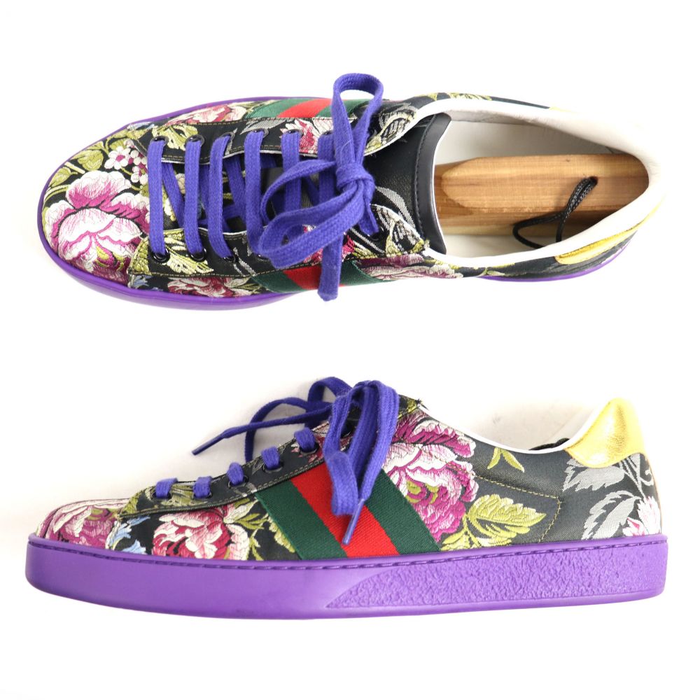 未使用品 Gucci グッチ ウェブライン フローラ 花柄刺繍入り スニーカー マルチ 9 箱 保存袋付き メンズ 中古 Excelaba Com