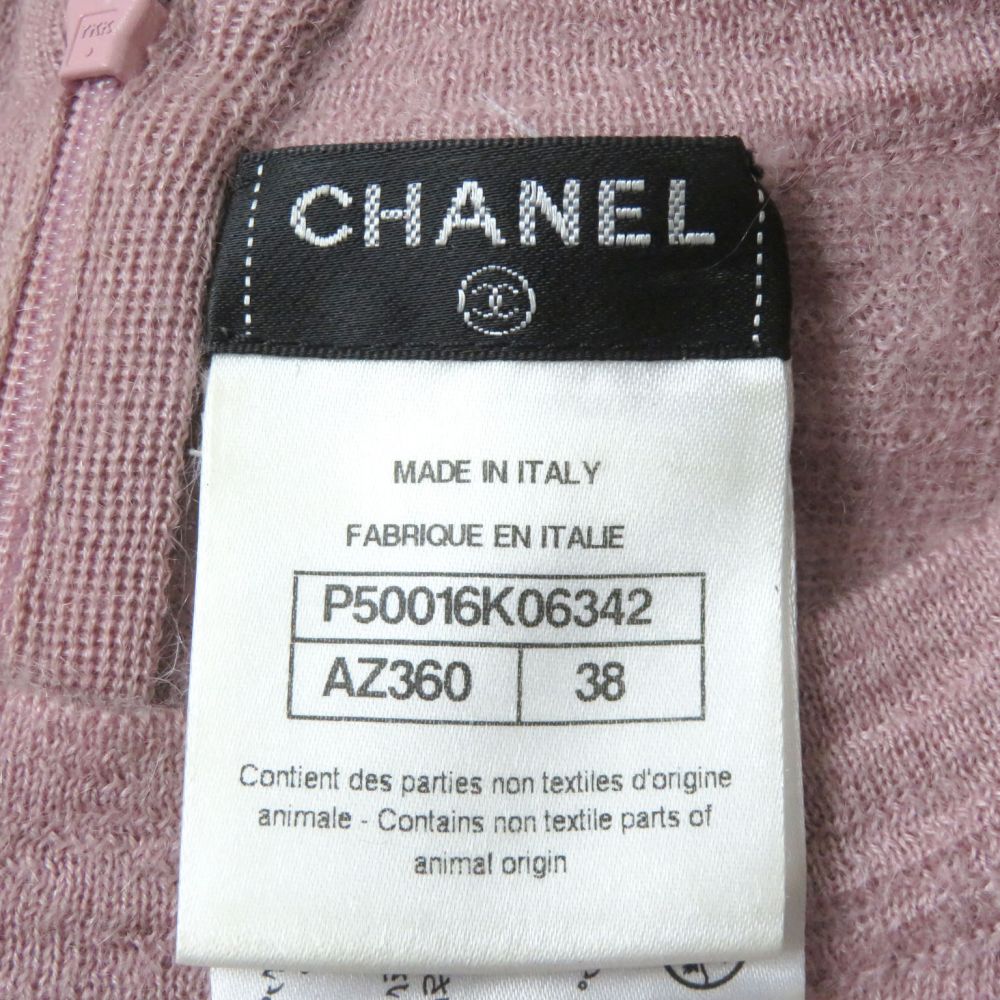 中古 美品 正規品 Chanel シャネル P ココマーク Fパール付 長袖 モヘア カシミヤ ニットワンピース レディース 伊製 ダスティピンク 38 Cgco Org