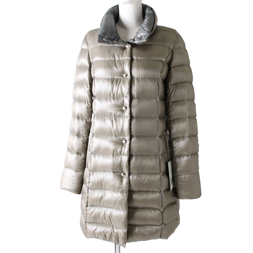 楽天市場 中古 極美品 正規品 Herno ヘルノ スタンドカラー Zip Up リバーシブル ロングダウンコート グレーベージュ バイカラー レディース 40 衣類 ブランドリサイクル Green