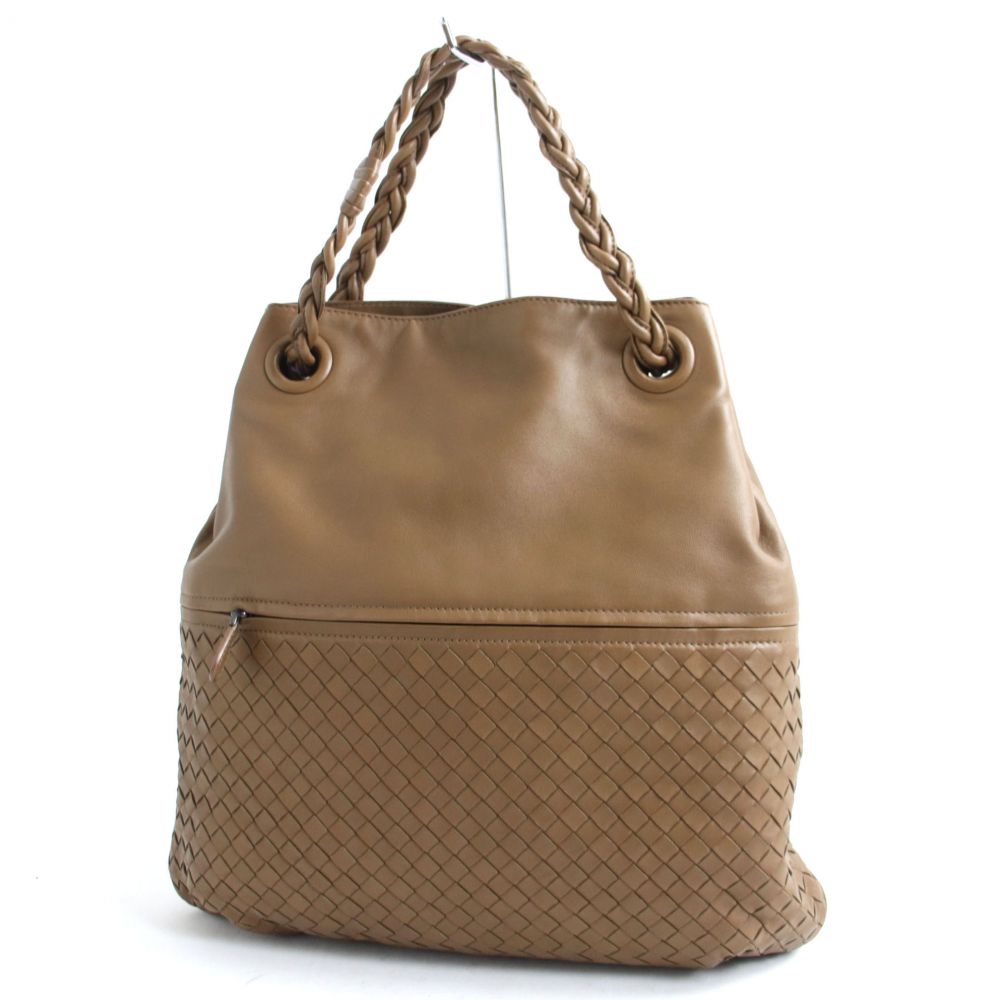 最適な材料 中古 美品 Bottega Veneta ボッテガヴェネタ イントレチャート レザートートバッグ ショルダーバッグ ライトブラウン イタリア製 保存袋付 独創的 Comptia Downtownecommerce Com