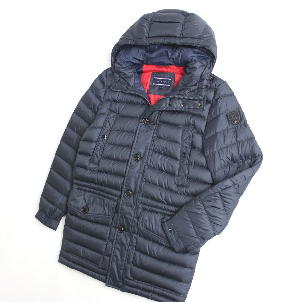 超激安 中古 美品 正規品 Tommy Hilfiger トミーヒルフィガー フーテッド シングルクロージャー ダウンコート アウター ネイビー S メンズ 保障できる Crystalchemical Com Ec