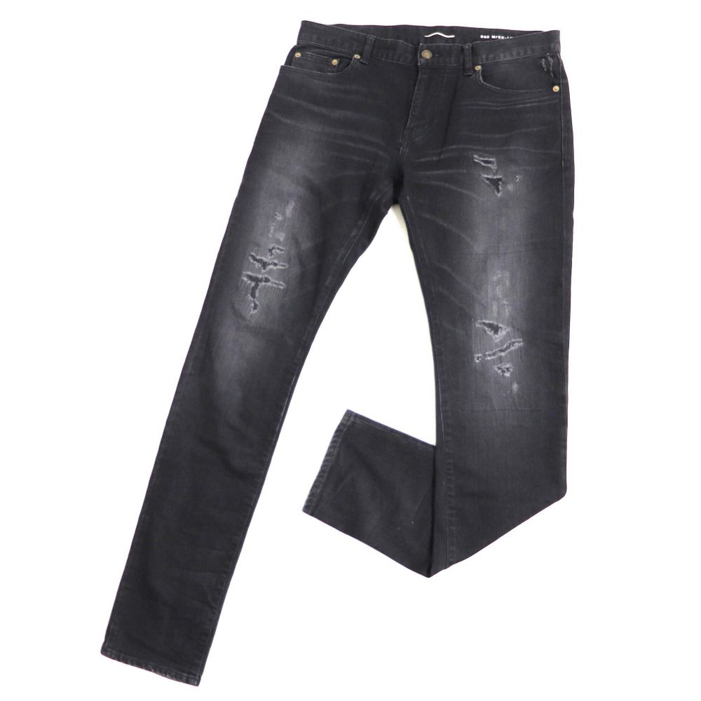 21超人気 ズボン パンツ 中古 良品 16年製 サンローランパリ D02 M Sk Lw ウォッシュ加工 クラッシュ デニムパンツ ブラック 32 正規品 メンズ Dgb Gov Bf