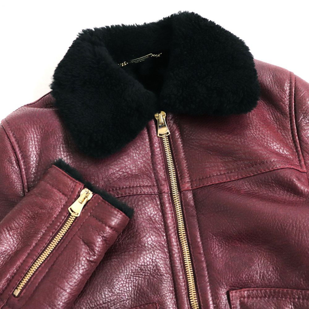 正規逆輸入品 メンズ 伊製 46 ボルドー系 ムートンジャケット シングルライダースジャケット レザーロゴパッチ付 ドルチェ ガッバーナ 中古 美品 Dolce Gabbana コート ジャケット Urokide Ru