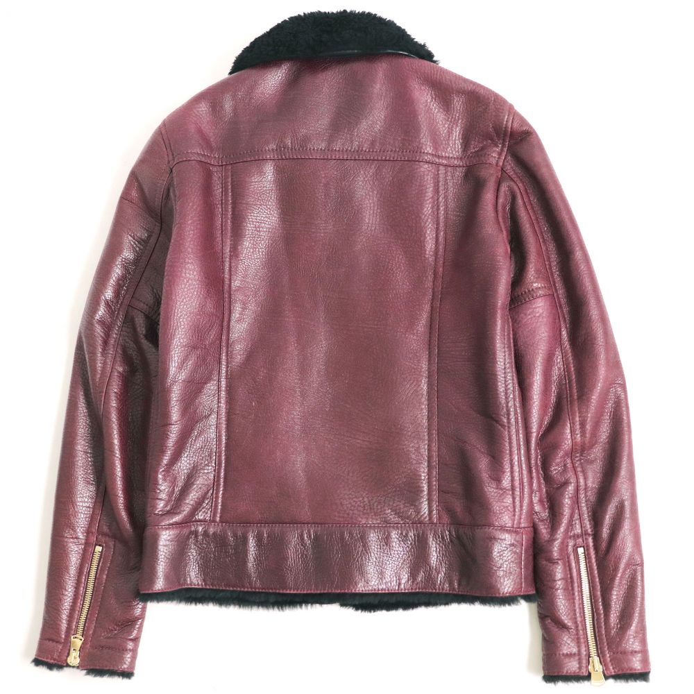 正規逆輸入品 メンズ 伊製 46 ボルドー系 ムートンジャケット シングルライダースジャケット レザーロゴパッチ付 ドルチェ ガッバーナ 中古 美品 Dolce Gabbana コート ジャケット Urokide Ru
