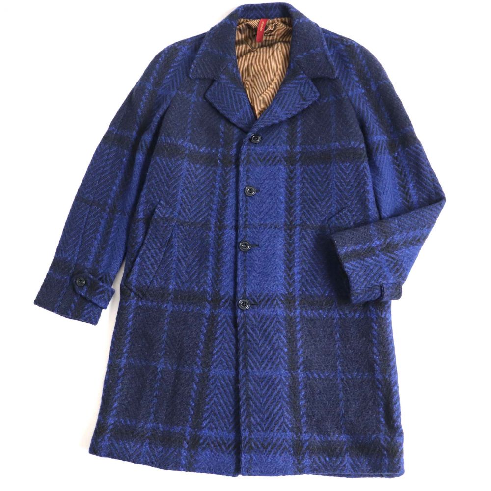 格安人気 中古 美品 エルネスト チェック柄 ウール ツイードチェスターコート ロングコート ブルー ブラック 50 正規品 イタリア製 メンズ ハンガー付き 衣類 ブランドリサイクル Green 輝く高品質な Www Translonga Com Pe
