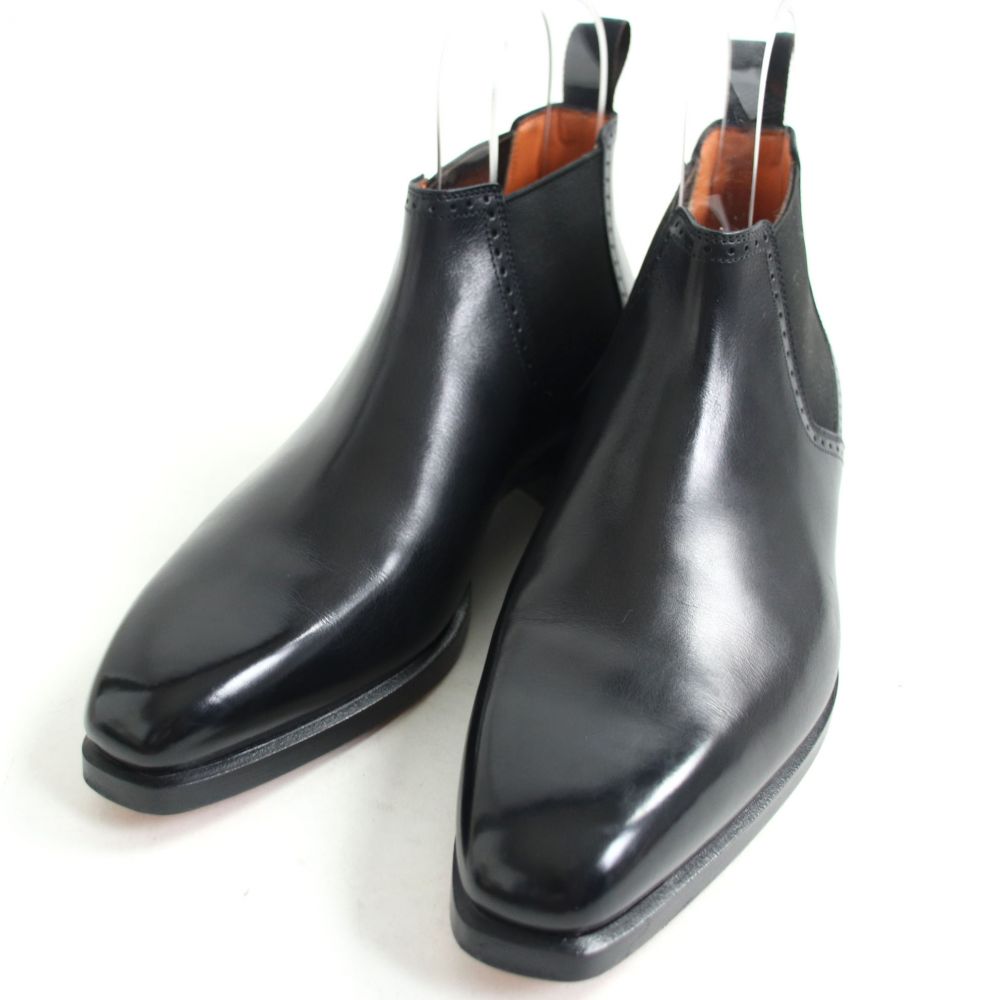 中古 美品 Santoni サントーニ パーフォレーション レザー サイドゴアブーツ ショートブーツ ブラック 5 1 2 イタリア製 箱付き Gamorai Com