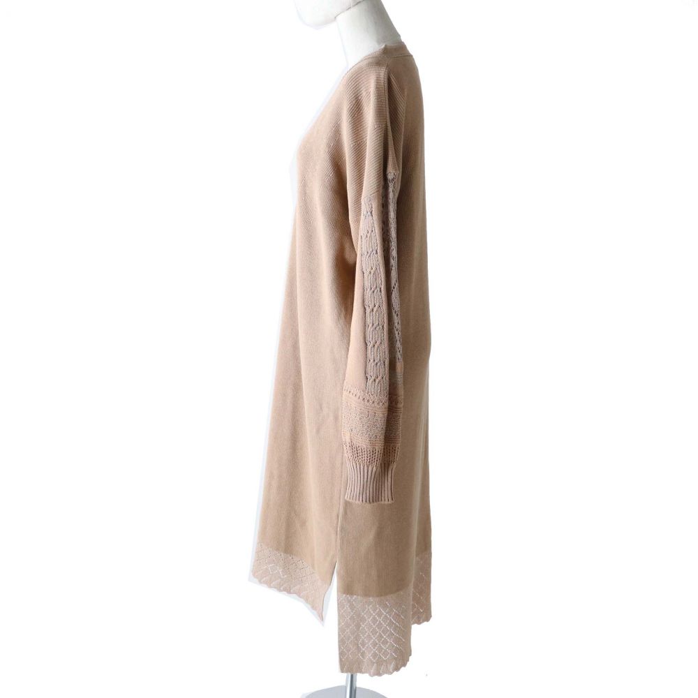 中古 極美 正規品 日本製 ss Mame Kurogouchi マメクロゴウチ Mmps Kn714 美シルエット 長袖 Vネック 超ロングニットワンピース ベージュ 2 Rekcrossfit Com Br