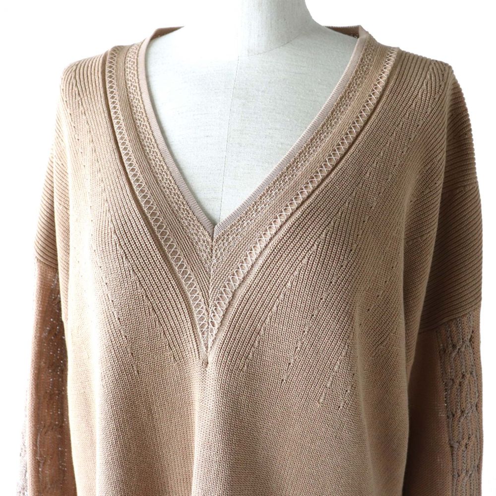中古 極美 正規品 日本製 ss Mame Kurogouchi マメクロゴウチ Mmps Kn714 美シルエット 長袖 Vネック 超ロングニットワンピース ベージュ 2 Rekcrossfit Com Br