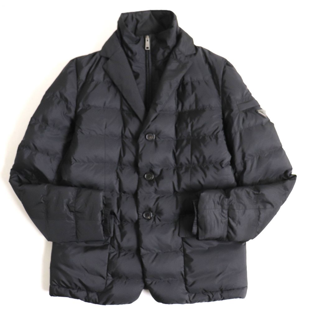 メンズファッション コート ジャケット 高い品質 メンズ 中古 美品 16年製 Prada プラダ Sgh5 三角ロゴプレート テーラードタイプ レイヤードダウンジャケット ブラック 44 正規品 Shoxruxtj Com