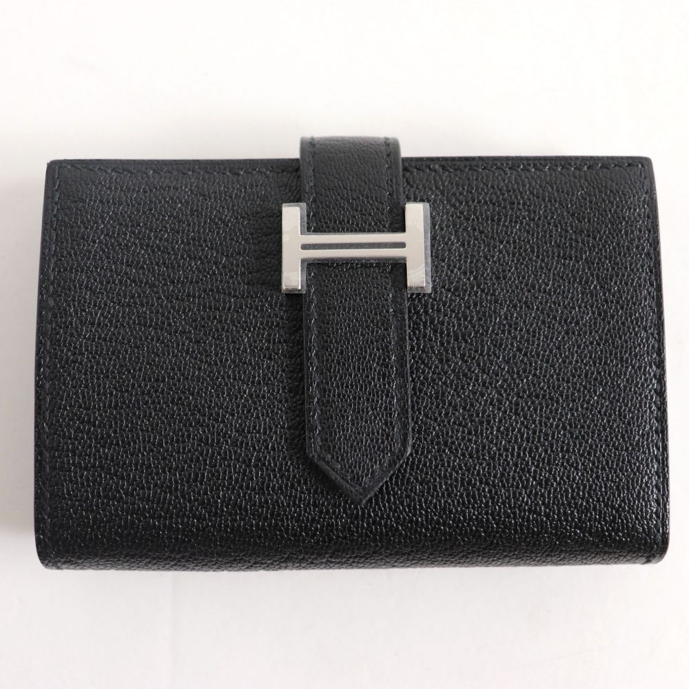 ベアンミニ ブラック 二つ折り シェーブル フランス製 シルバー金具 衣類 ブランドリサイクル 二つ折り 箱付き Y刻印 シルバー金具 中古 ブラック 未使用品 エルメス 財布 レザーウォレット Green