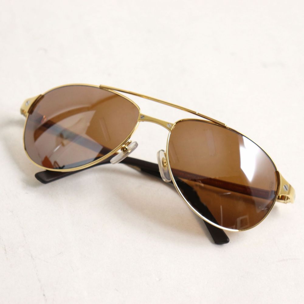中古 美品 カルティエ サントスリミテッドエディション サングラス 目玉狭衣 ゴールド 茶色 58 16 レヴェルなし 仏製 筐 容れもの 機物付き人 Mayphatdienhoangha Com