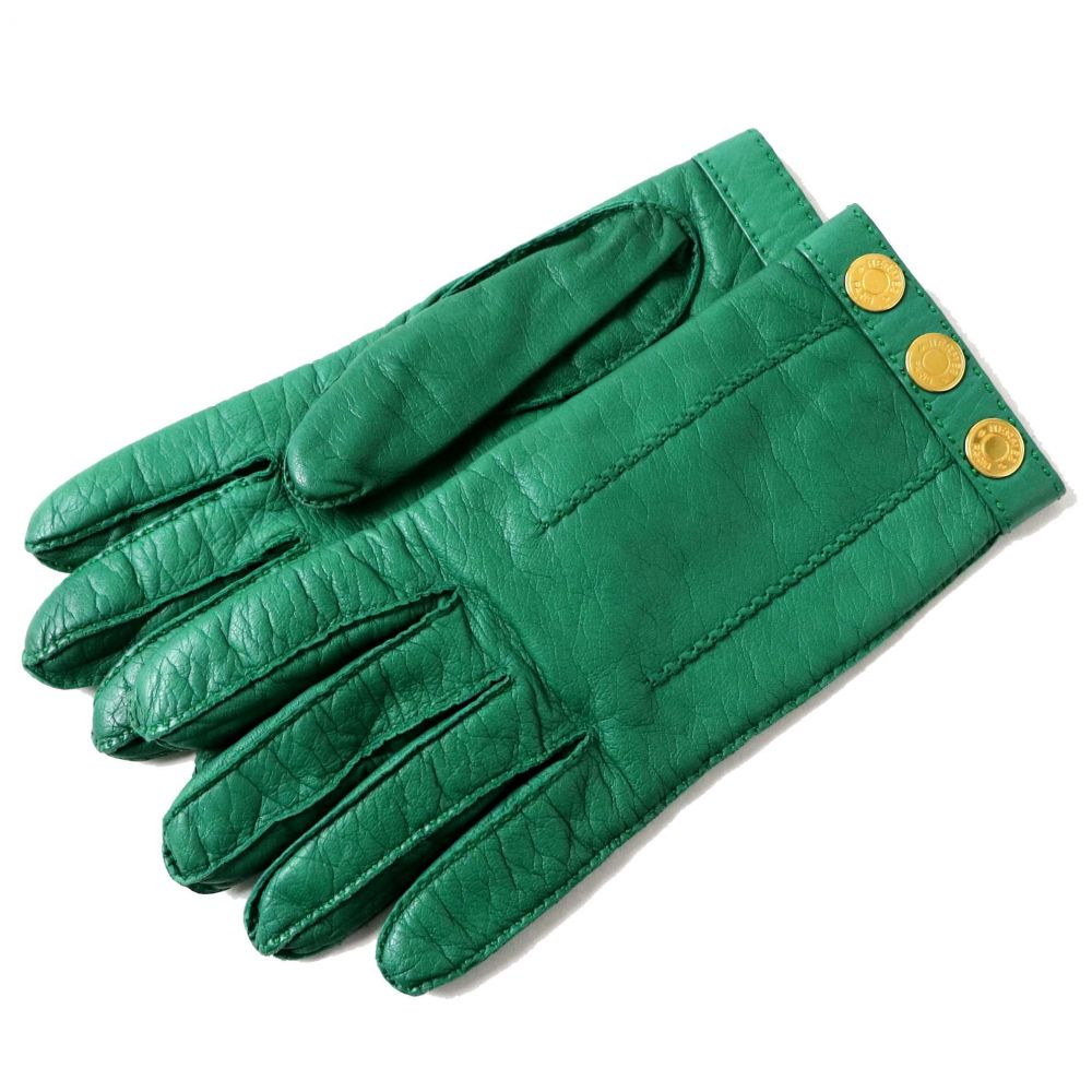 楽天市場 中古 美品 フランス製 Hermes エルメス レディース セリエボタン レザー グローブ 手袋 グリーン ゴールド サイズ7 紙袋付き 定番人気 衣類 ブランドリサイクル Green