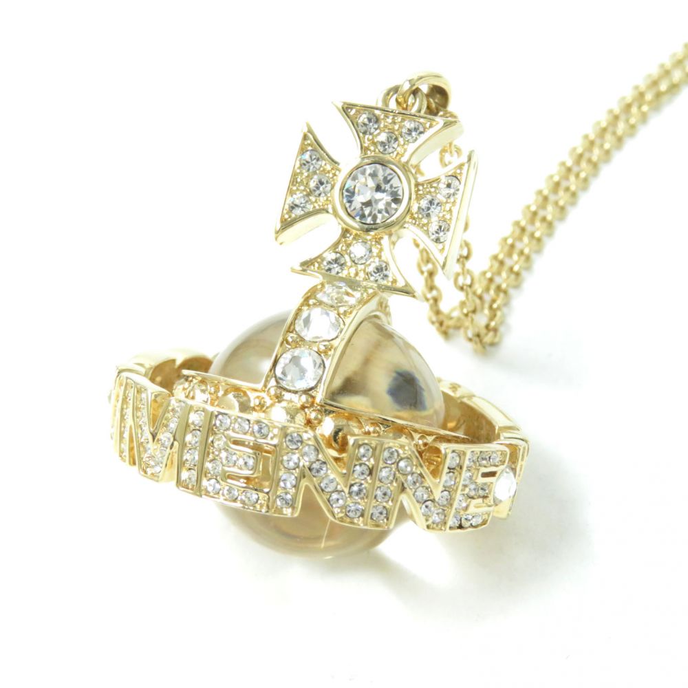 中古 美品 Vivienne Westwood ヴィヴィアンウエストウッド Paisley Orb ラインストーン付 ペイズリー 3dオーブ ネックレス ゴールド 存在感 Sobolewscy Pl