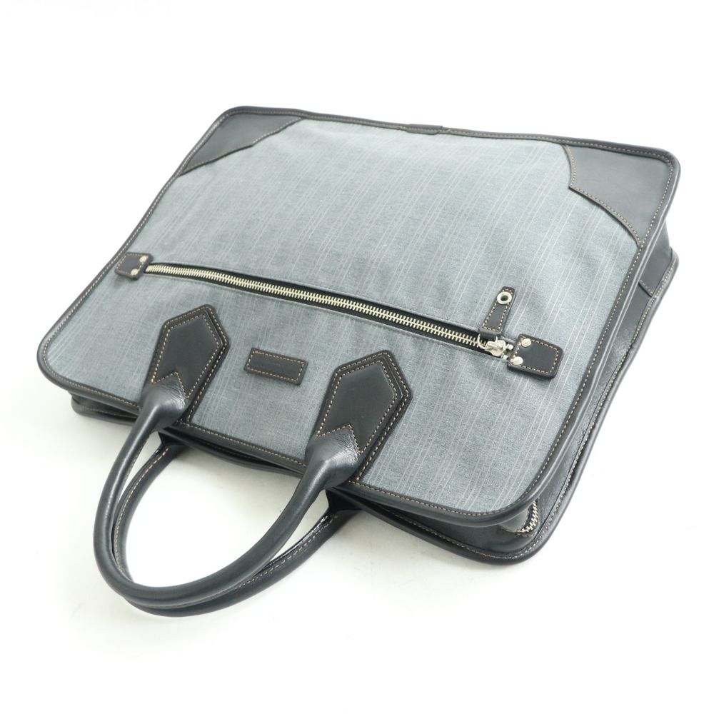 ドンドン見直し 中古 極美品 キャサリンハムネット ストライプ キャンバス レザーコンビ ブリーフケース ビジネスバッグ グレー メンズ septicin Com