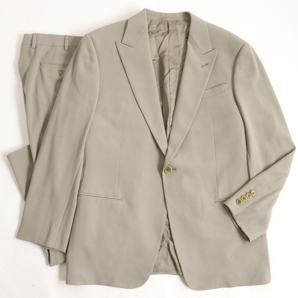 中古 極美品 Armani Collezioni アルマーニ コレツィオーニ ピークドラペル シングルスーツ セットアップ グレージュ 52 正規品 メンズ Mozago Com