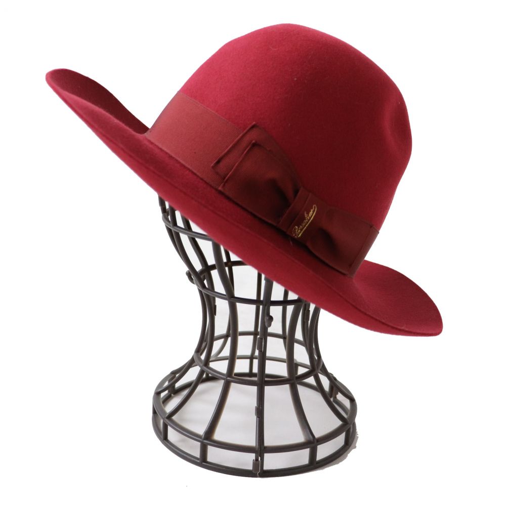 中古 ビューティ科目 イタリア製 Borsalino ボルサリーノ Alessandria アレッサンドリア レディース ワイドプリム フェルト被笠 ハット ボルドー血筋 57 Olc54 Fr