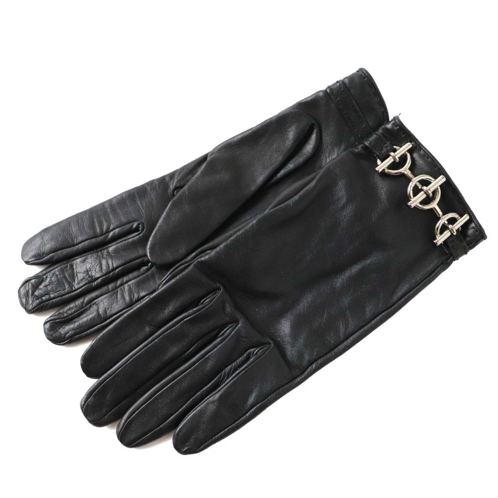 楽天市場 中古 美品 Hermes エルメス レディース グレナン金具付き レザー グローブ 手袋 ブラック シルバー サイズ7 箱付き 衣類 ブランドリサイクル Green