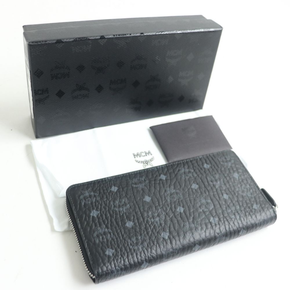 未使用品 Mcm エムシーエム Mxl vio1 モノグラム ロゴプリンテッド ラウンドファスナー ロングウォレット 長財布 黒 箱 保管袋付き メンズ 中古 Liceochiloe Cl
