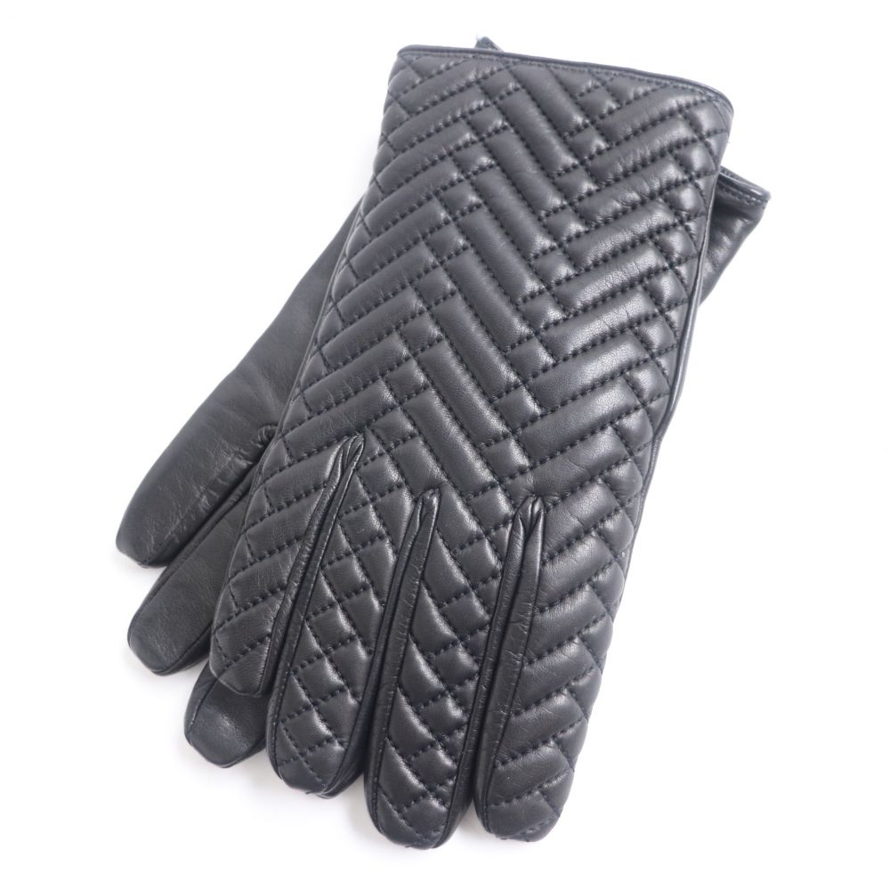 極美品 正規品 黒タグ Emporio Armani エンポリオアルマーニ 伊製 18aw ラムスキン 中綿 ヘリンボーンキルティング レザー グローブ 手袋 ブラック S メンズ 中古 Nolduanews Com