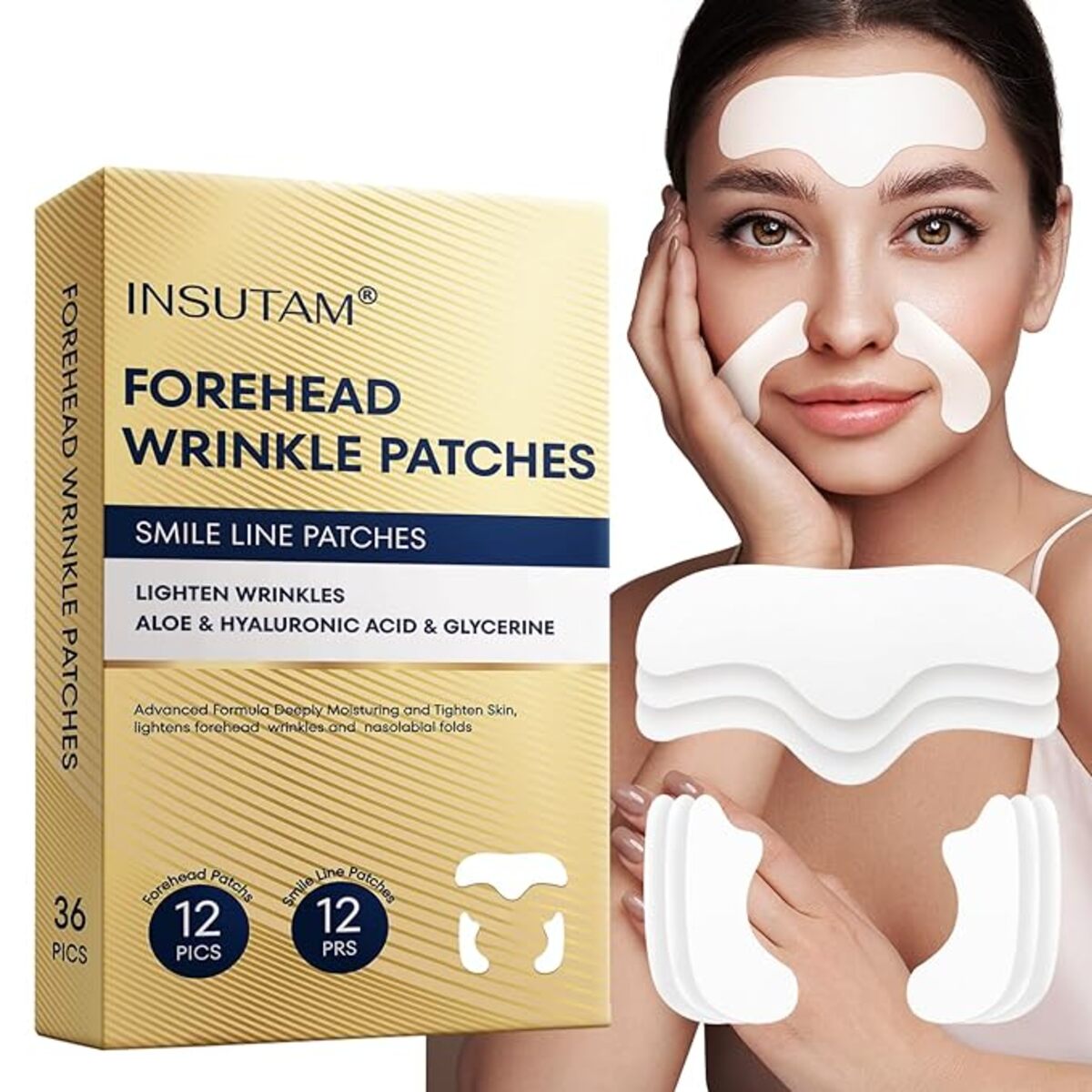 INSUTAM Forehead Wrinkle Patches　36枚入り（12セット）　肌にハリを与える　年齢に応じた肌のケア 【追跡可能海外メール便】