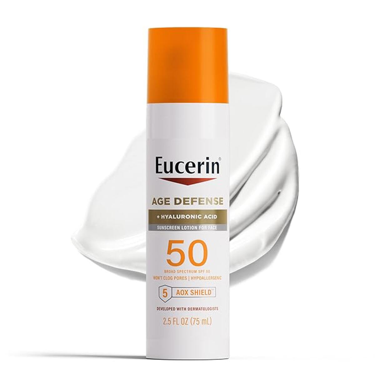 Eucerin Sun Age Defense SPF50 2.5oz ユーセリン ヒアルロン酸配合 顔用 日焼け止め SPF50 75ml 低刺激 敏感肌 無香料 ヒアルロン酸 保湿 【追跡可能海外メール便】