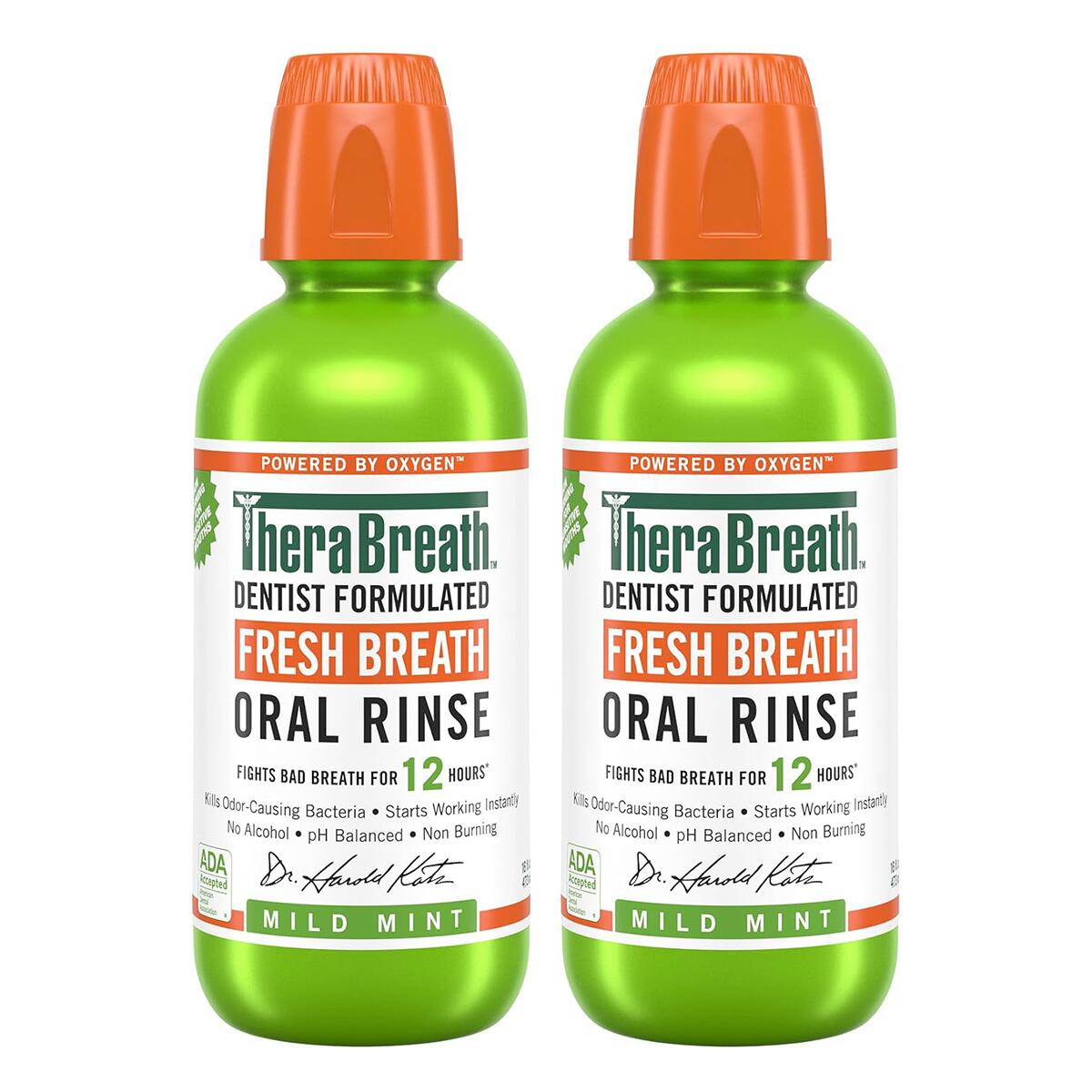【エクスプレス便】 【2本セット】TheraBreath Fresh Breath Mouthwash, Mild Mint, Alcohol-Free, 12 hours, 16 Fl Oz　セラブレス フレッシュブレス オーラルリンス マイルドミント画像