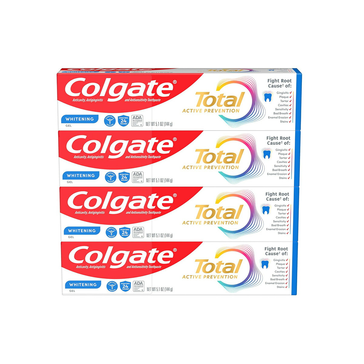 【エクスプレス便】【 お得な4本セット】コルゲート Colgate Total Whitening Toothpaste Gel 10 Benefits Whitens Teeth and Provides Sensitivity Relief Mint Flavor 4 Pack 5.1 Ozトータル ホワイトニング歯磨き粉ジェル 白い歯 知覚過敏画像