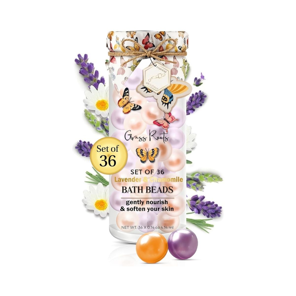 Grass Roots グラスルーツ バスオイルビーズ 36個入 ラベンダー＆カモミールの香り Grass Roots Bath Oil Beads Set of 36 - Lavender & Chamomile Scented Bath Bead 【エクスプレス便】