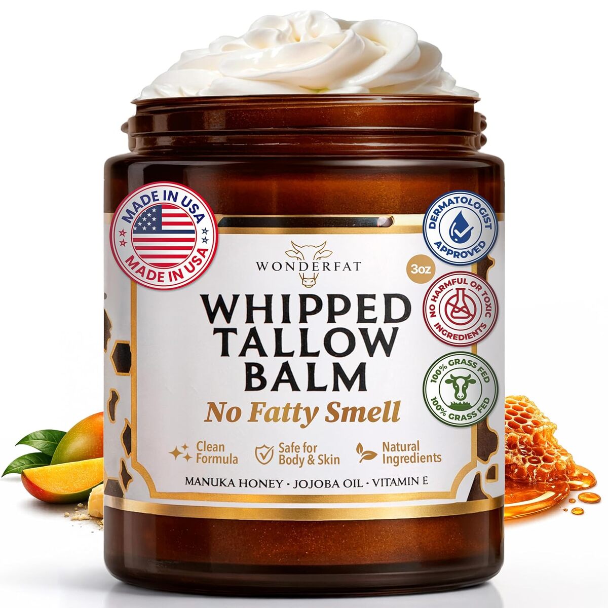 Wonderfat むち打ち タロー バーム ワンダーファット Whipped Tallow Balm 3薬局衡オンス/85g 感じやすい肌 マヌカハニー練り合わせる 顔 体 兼用【急行列車便】