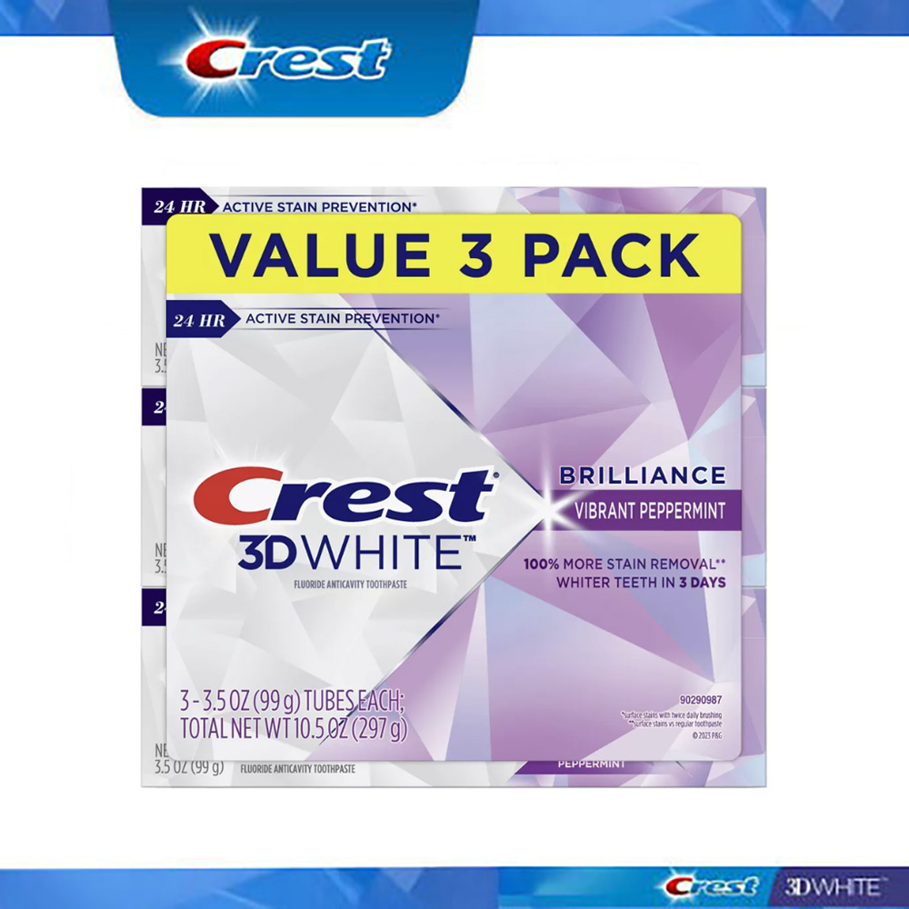 【エクスプレス便】 Crest 3D Brilliance Teeth Whitening Toothpaste 3.5oz pack of 3 【 99g お得な3本セット 】 クレスト Crest 3Dホワイト ブリリアンスミント 3本セット ホワイトニング 白い歯 笑顔画像