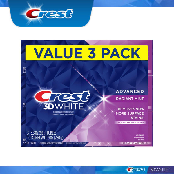 【エクスプレス便】最新版 Crest 3D White Advanced Radiant Mint 3.3oz pack of 3【93g お得な3本セット】クレスト3Dホワイト　ラディアントミント 93g 3本 ホワイトニング歯磨き粉 ホワイトニング 白い歯画像