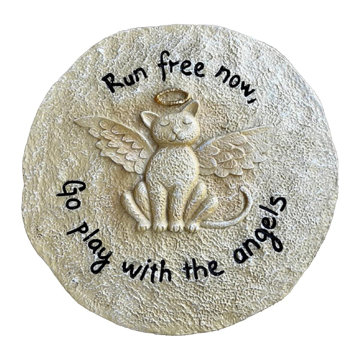 ペット用メモリアル ガーデンストーン 墓石「Run Free Now, Go Play with The Angels」ネコの思い出 ペットロス おくやみ ギフト Kitty Angel Pet Loss Garden Memorial Outdoor Remembrance Plaque Stepping Stone 【エクスプレス便】