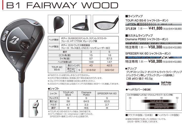 BRIDGESTONE ブリヂストン B1 5番手 18° フェアウェイウッド www