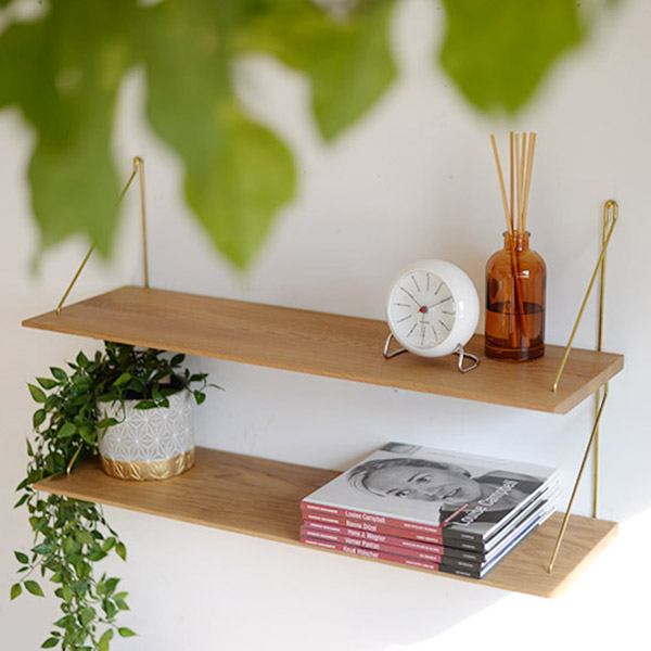 kilta wall shelf 無垢材 北欧インテリア 壁掛け収納 真鍮 oak 幅72cm