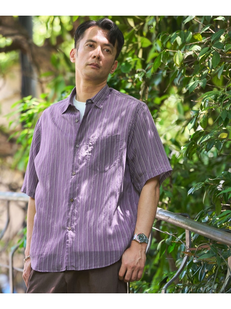 フィブリル 縞模様 ジャストルーズ 半袖 ティーシャツ UNITED ARROWS green label relaxing ユナイテッドアローズ グリーンレーベルリラクシング トップス ティーシャツ・トップ 緑であること パープル【貨物輸送無料】[ Fashion]