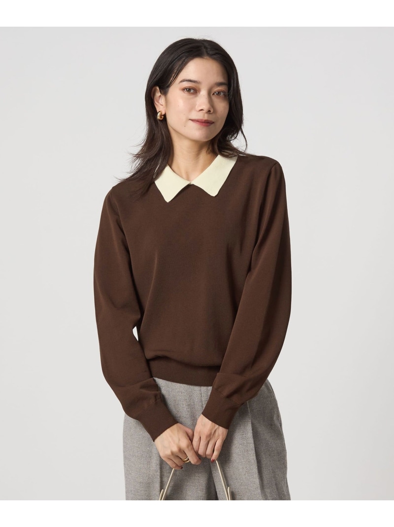 【SALE／30%OFF】襟付き ロングスリーブ プルオーバー ニット ウォッシャブル UNITED ARROWS green label relaxing ユナイテッドアローズ グリーンレーベルリラクシング トップス ニット ベージュ ブラウン ブラック【RBA_E】【送料無料】[ Fashion]