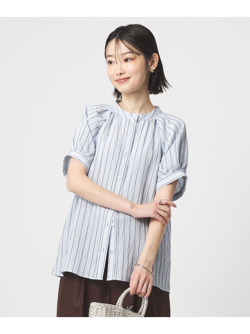 スタンド ストライプ ブラウス UNITED ARROWS green label relaxing ユナイテッドアローズ グリーンレーベルリラクシング トップス シャツ・ブラウス ホワイト ブラウン ブルー【送料無料】[ Fashion]