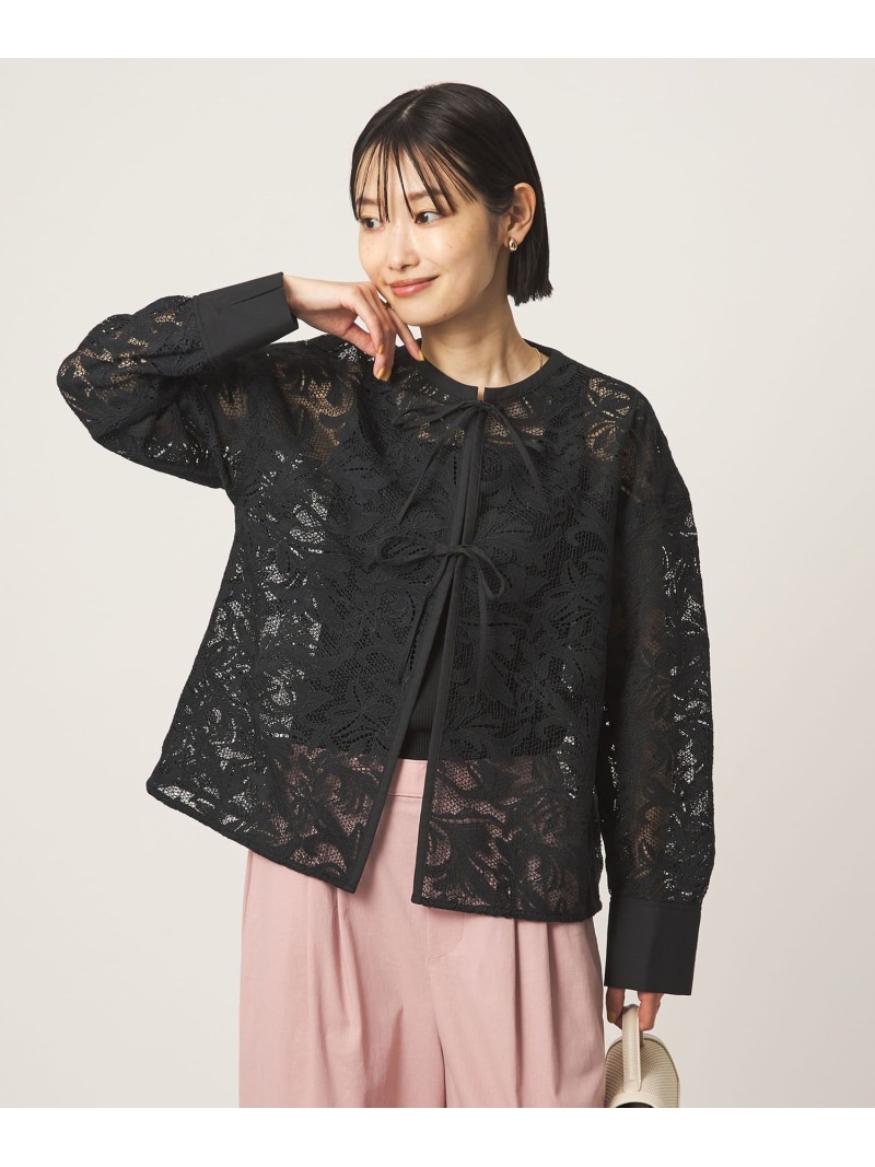 レース ハオリ ブラウス UNITED ARROWS green label relaxing ユナイテッドアローズ グリーンレーベルリラクシング トップス シャツ・ブラウス ホワイト ブラック【送料無料】[ Fashion]