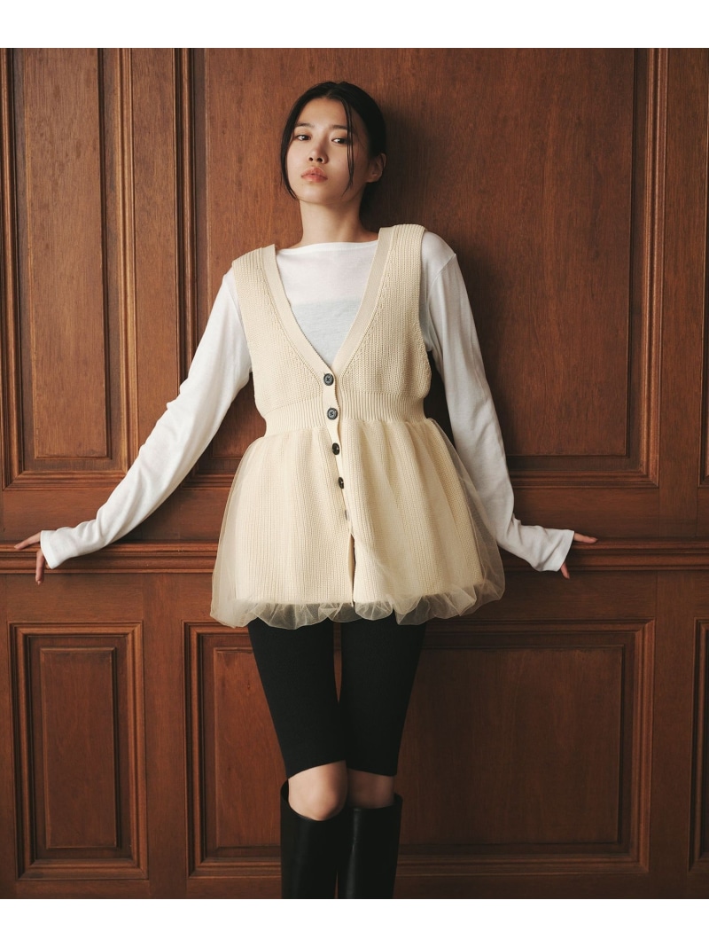 ＜EMMEL REFINES＞EM チュールカサネ チュニック ベスト EMMEL REFINES ユナイテッドアローズ グリーンレーベルリラクシング トップス ニット ブラック ホワイト【送料無料】[ Fashion]｜green label relaxing 10,058円