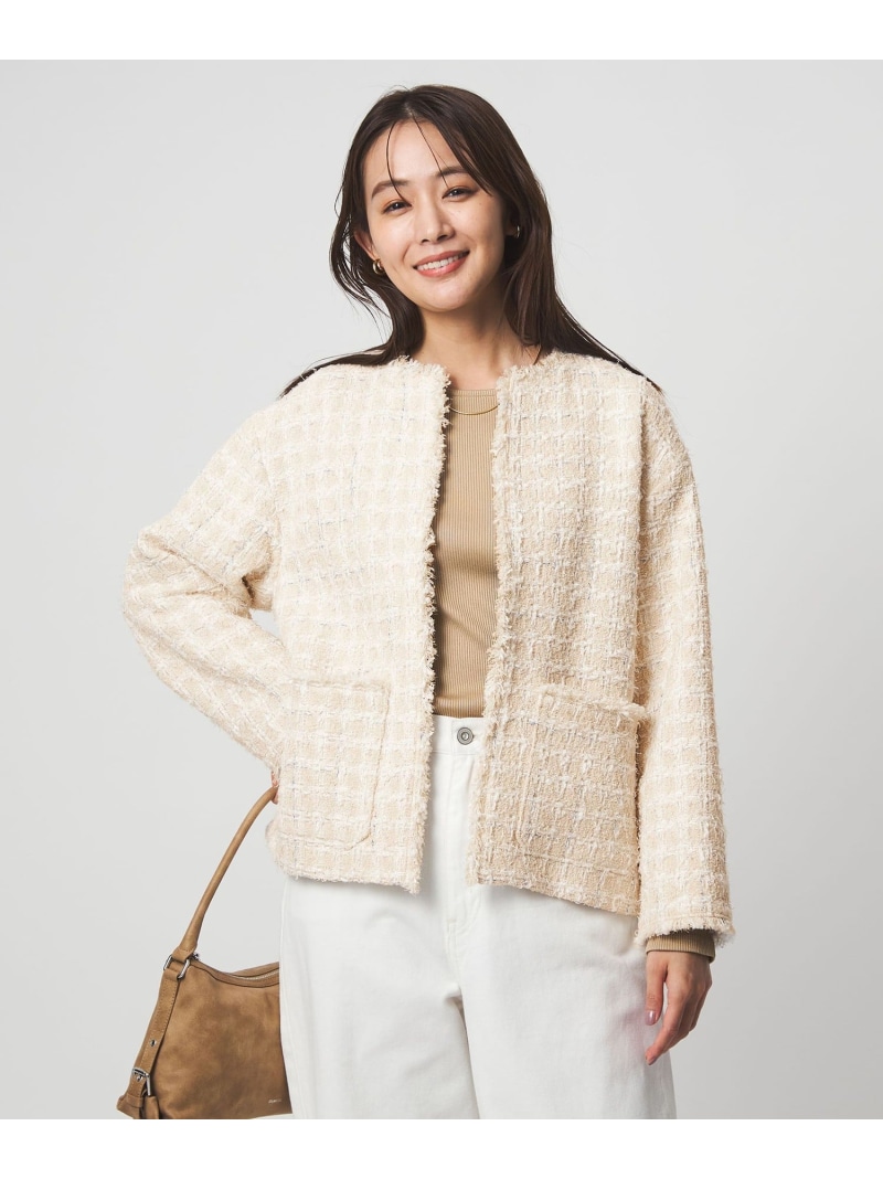 ファンシー ツイードライク ポケット ノーカラー ジャケット UNITED ARROWS green label relaxing ユナイテッドアローズ グリーンレーベルリラクシング ジャケット・アウター ノーカラージャケット ホワイト【送料無料】[ Fashion] 19,635円