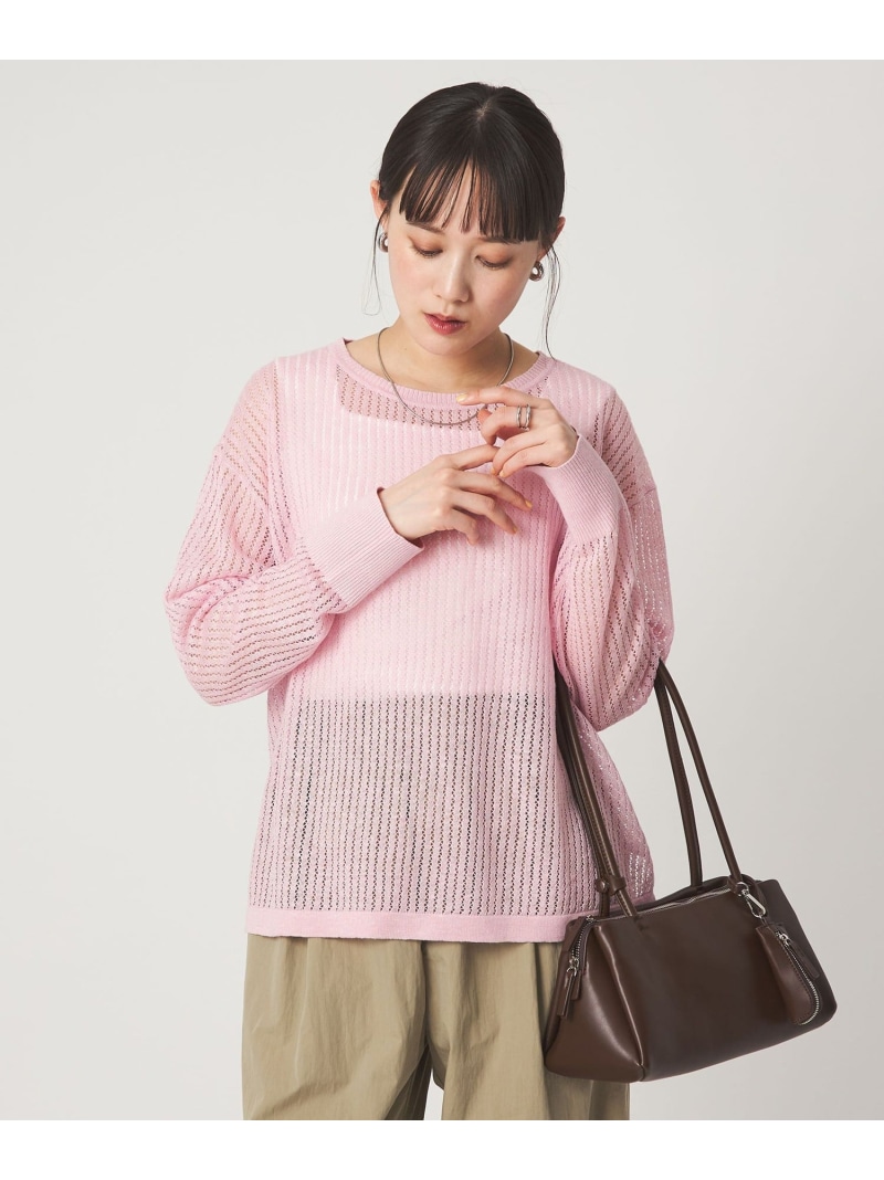 フレンチリネン メッシュ プルオーバー ニット UNITED ARROWS green label relaxing ユナイテッドアローズ グリーンレーベルリラクシング トップス ニット ピンク ホワイト ブラック【送料無料】[ Fashion]