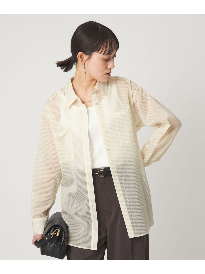【SALE／10%OFF】シアー ストライプ シャツ UNITED ARROWS green label relaxing ユナイテッドアローズ グリーンレーベルリラクシング トップス シャツ・ブラウス ホワイト ブラック【RBA_E】【送料無料】[ Fashion]