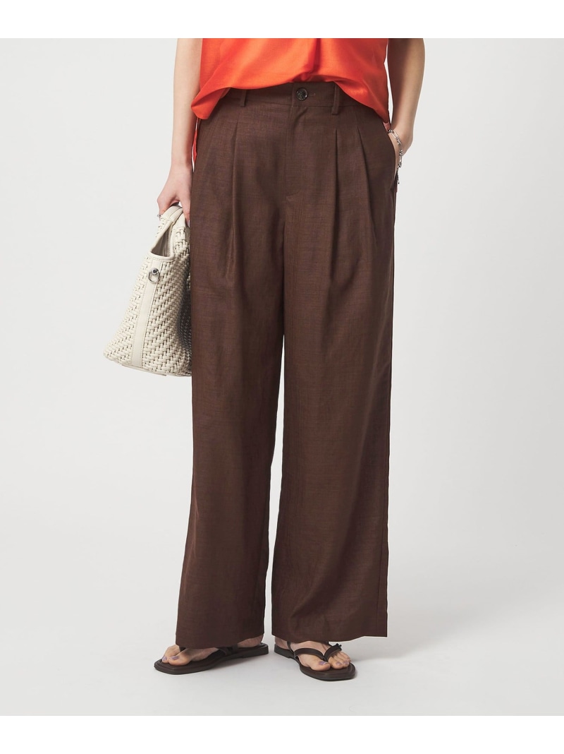 [size SHORT/TALLあり]ライト リネンライク タック ワイドパンツ UVカット 通気性 UNITED ARROWS green label relaxing ユナイテッドアローズ グリーンレーベルリラクシング パンツ スラックス・ドレスパンツ ブラウン ネイビー 【先行予約】*【送料無料】[ Fashion]