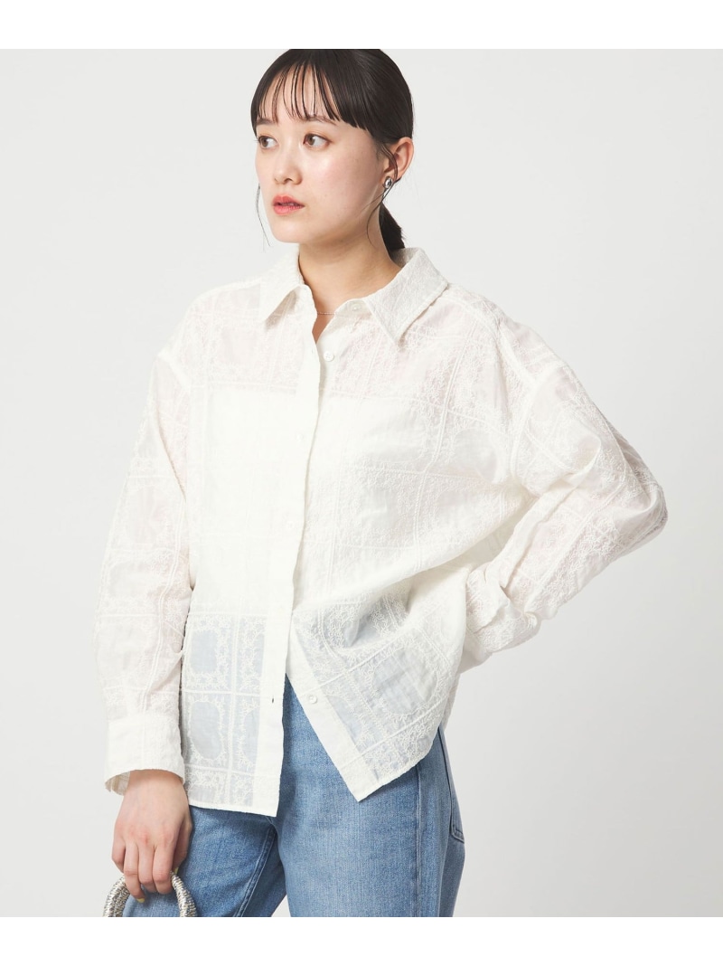 シアー クロス ステッチ シャツ UNITED ARROWS green label relaxing ユナイテッドアローズ グリーンレーベルリラクシング トップス シャツ・ブラウス ブラック ホワイト【送料無料】[ Fashion]
