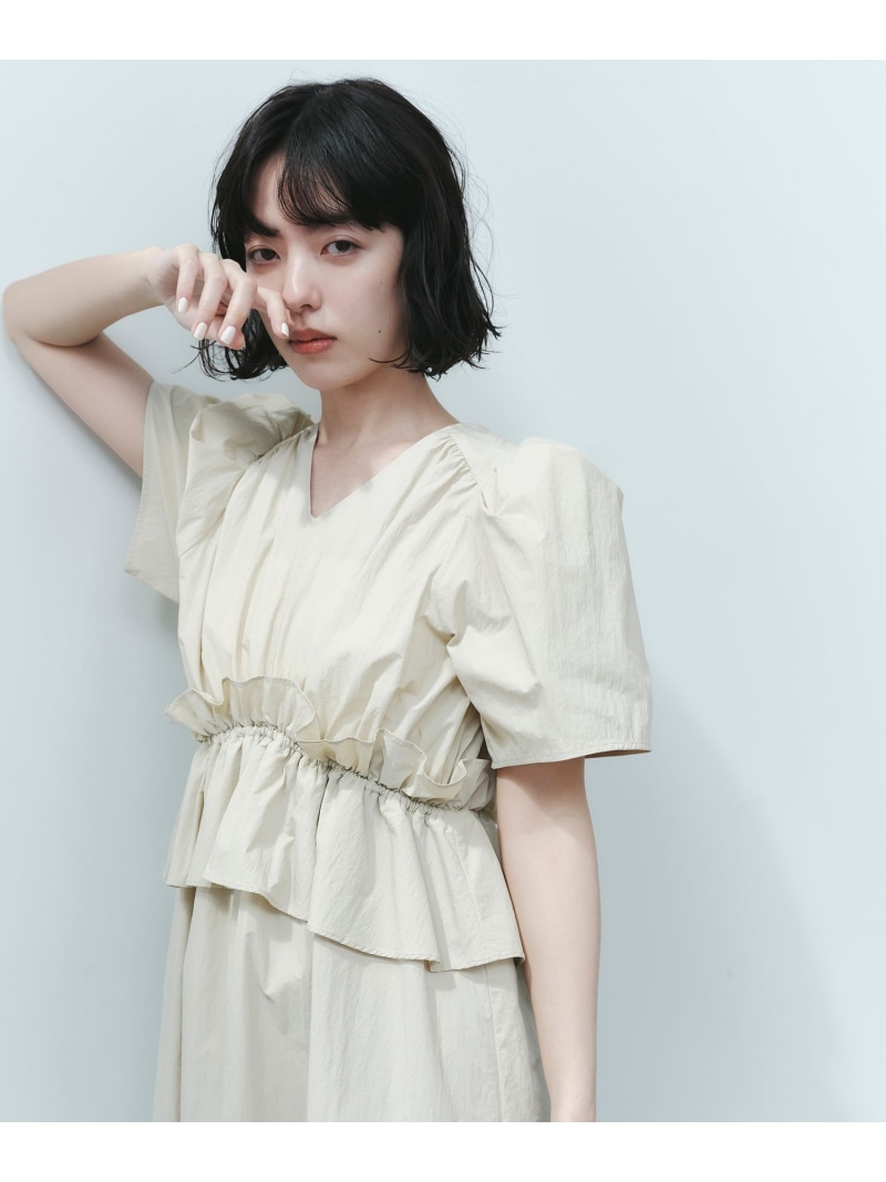 ＜EMMEL REFINES＞EM ウエストフリル パフスリーブ ワンピース EMMEL REFINES ユナイテッドアローズ グリーンレーベルリラクシング ワンピース・ドレス ワンピース ブラック ベージュ【送料無料】[ Fashion]｜green label relaxing